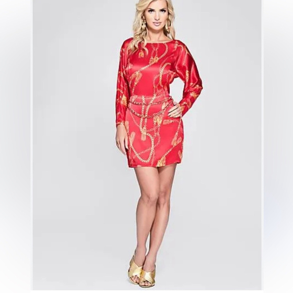 Marciano Dresses & Skirts - Marciano Silk mini dress red chain pattern small